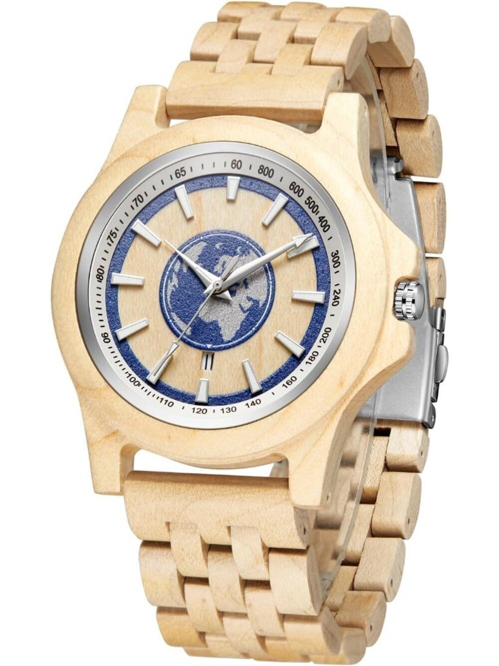 Men Beige Quartz Solid Ebony Zebra Fold over Clasp Wood Strap Round Wooden Watch